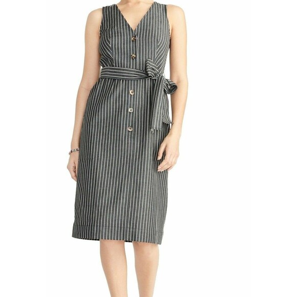 Rachel Roy Shift Dress 4 Belted Button Chambray Striped Gray NWT $139 B52 - Picture 1 of 6
